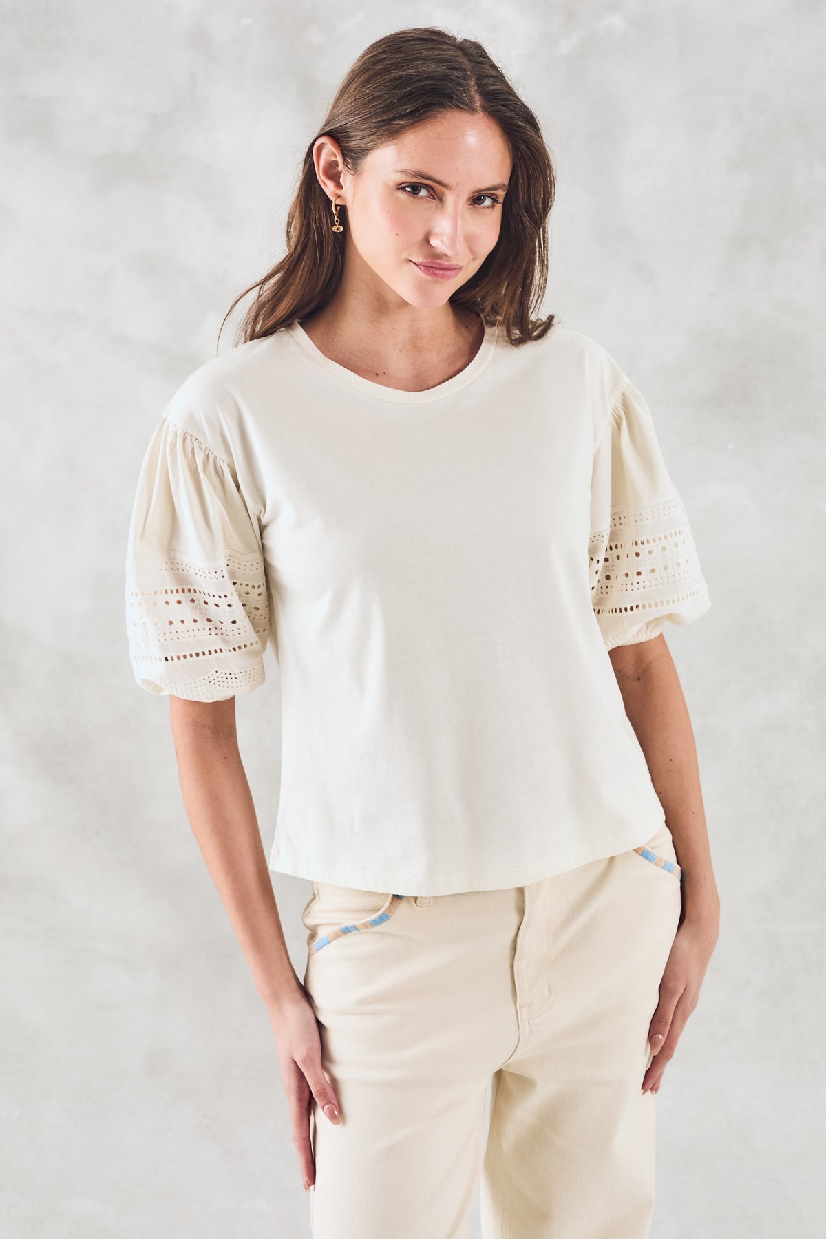 Camiseta Algodão Combinada - Cru