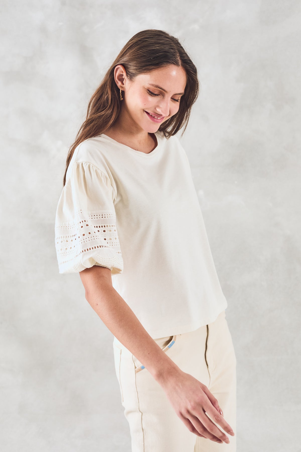Camiseta Algodão Combinada - Cru