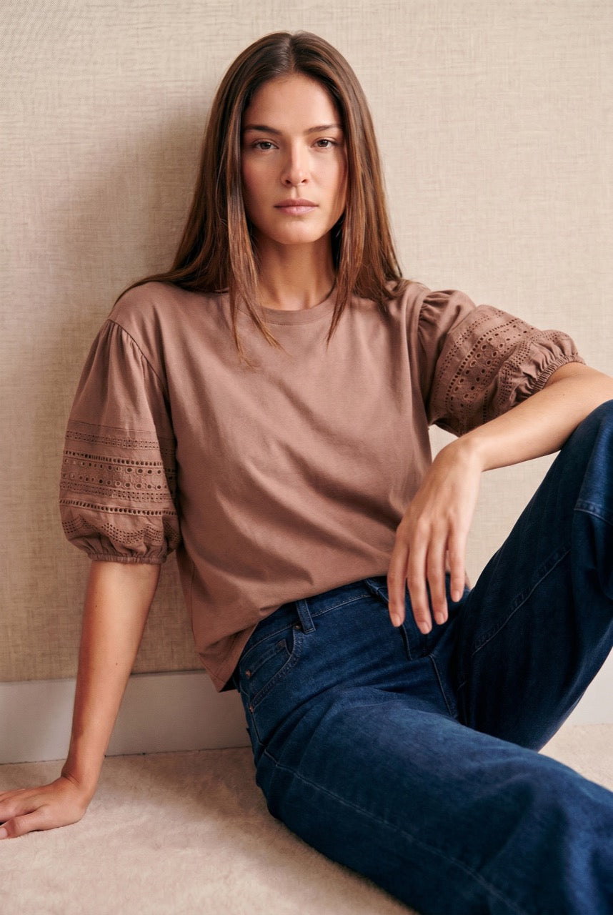 Camiseta Algodão Combinada - Mocha