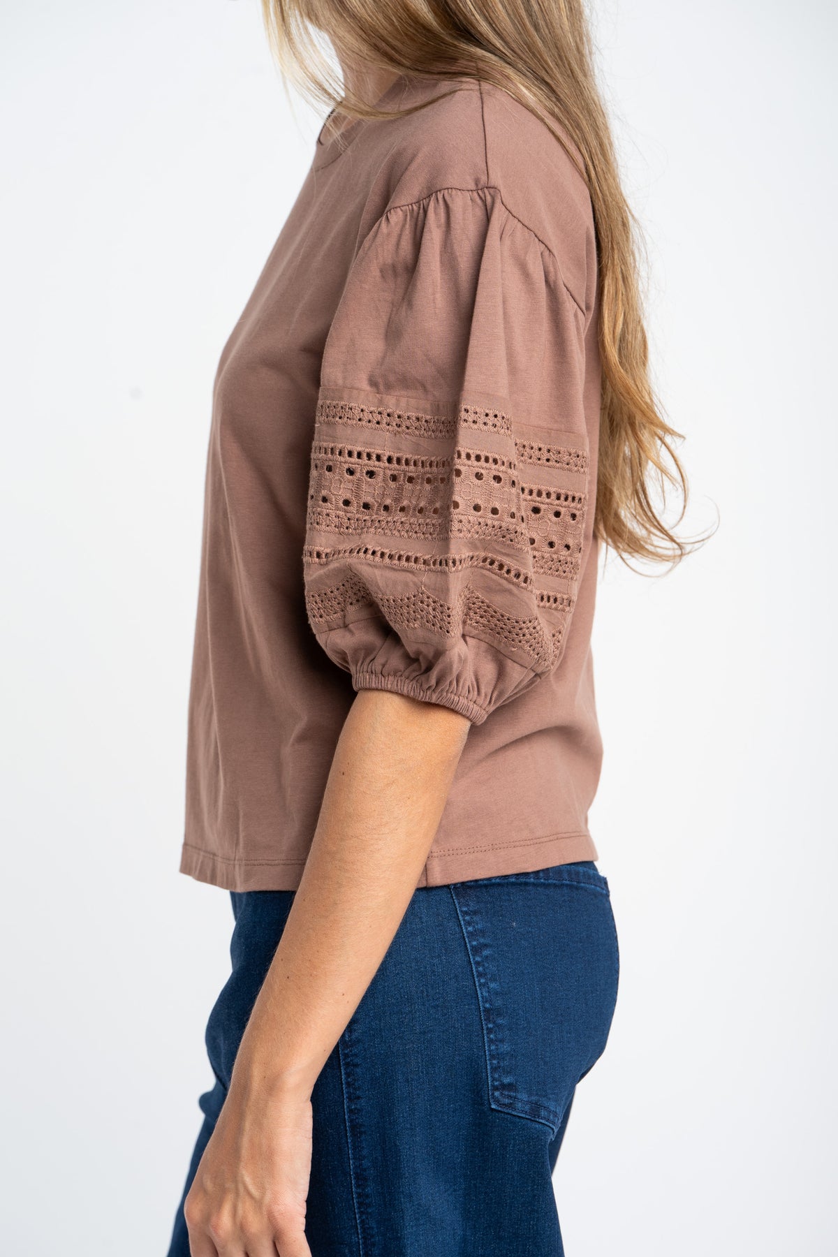 Camiseta Algodão Combinada - Mocha