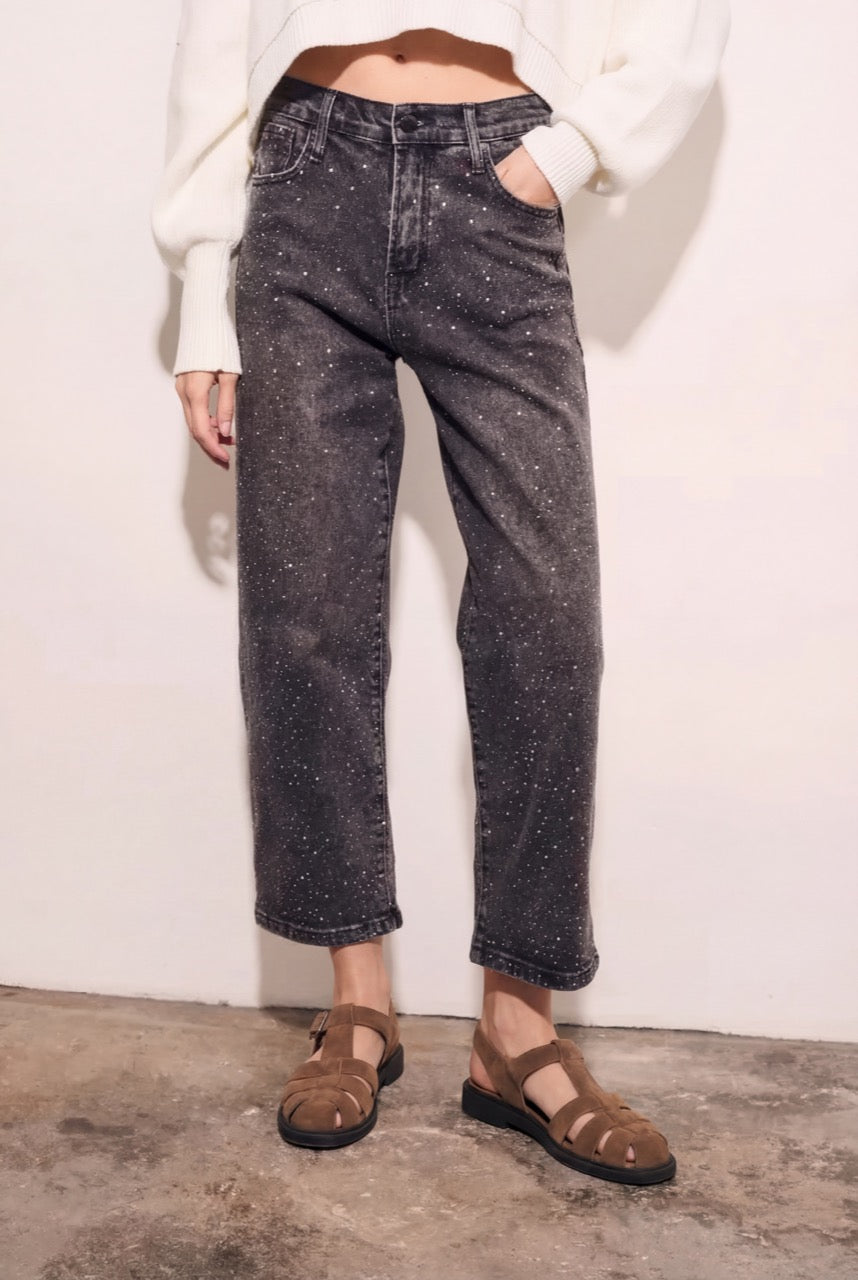 Jeans Reto Apliques - Preto