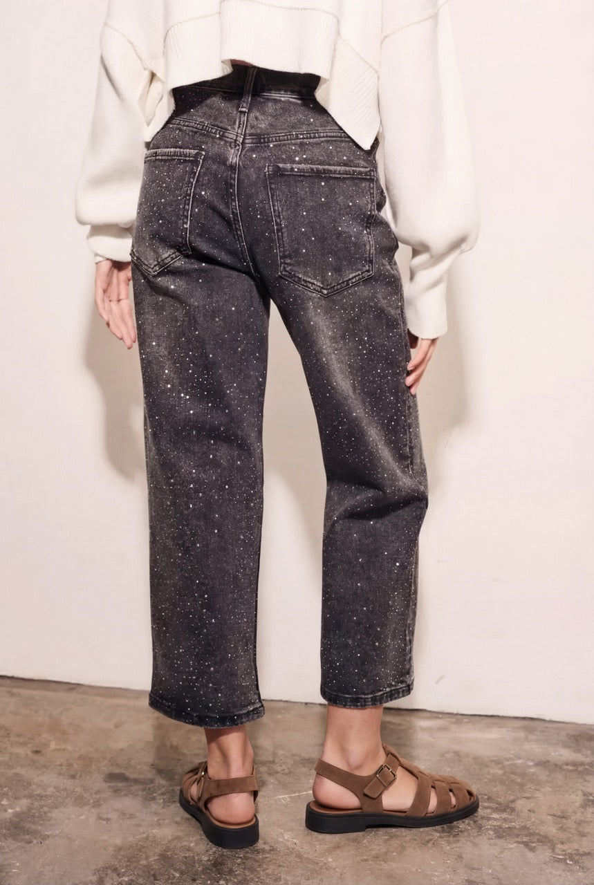 Jeans Reto Apliques - Preto