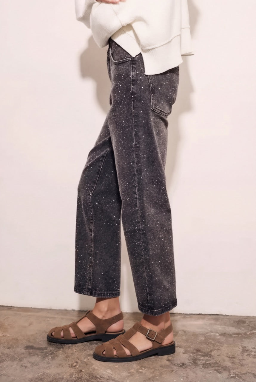 Jeans Reto Apliques - Preto