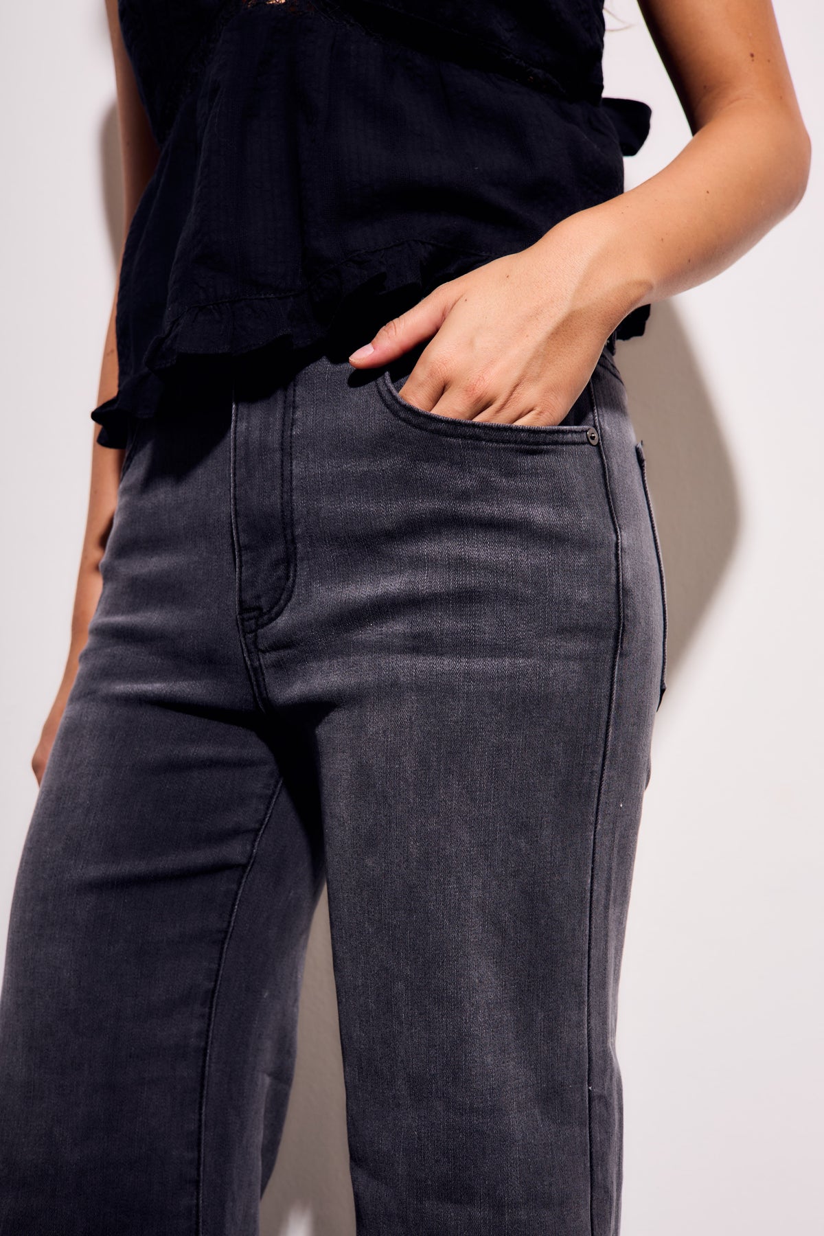 Jeans Flared Wide Leg Denim Cinza - Lemon