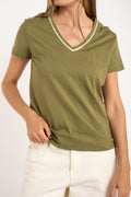 Camiseta Algodão Penteado Decote Lurex - Safari