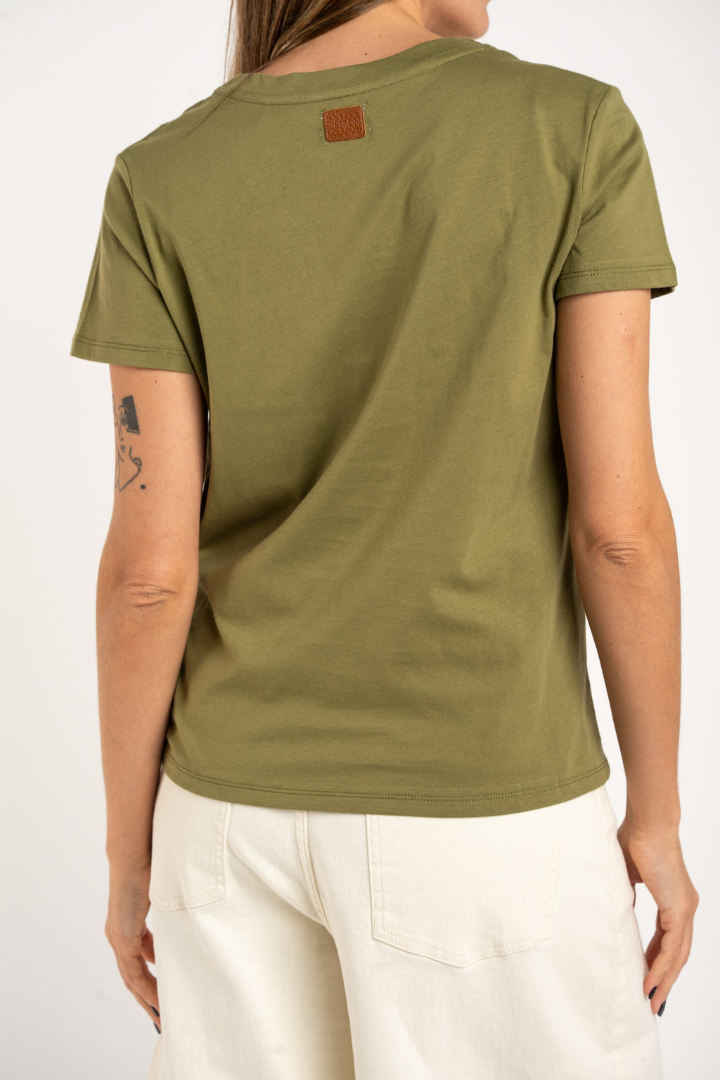 Camiseta Algodão Penteado Decote Lurex - Safari