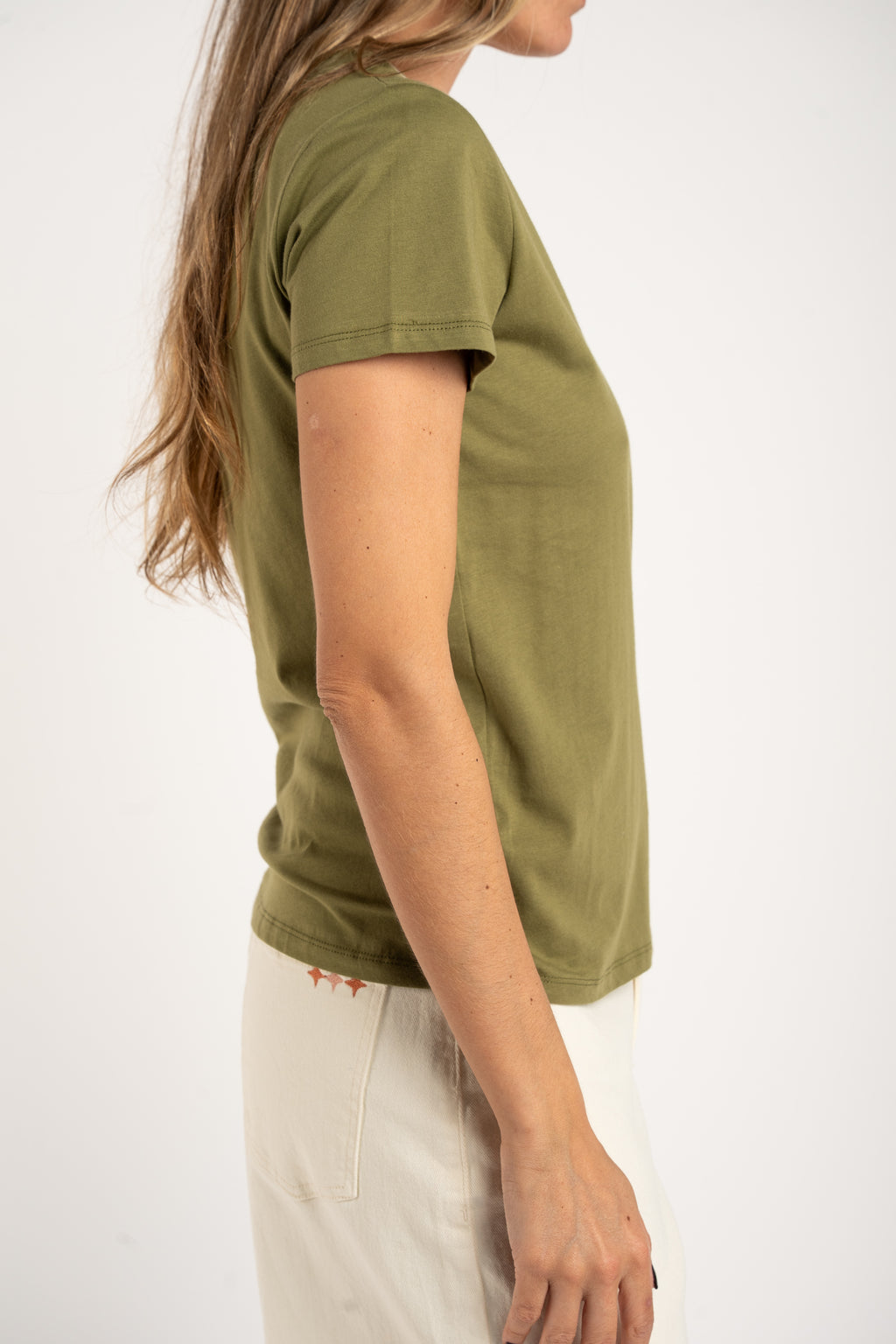 Camiseta Algodão Penteado Decote Lurex - Safari