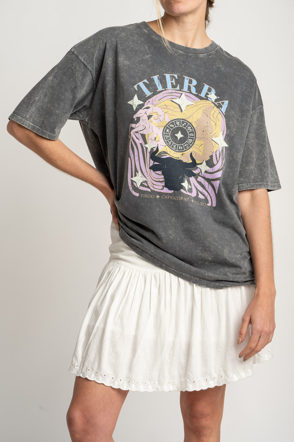 Camiseta Algodão Lavado Estampa - Cinza