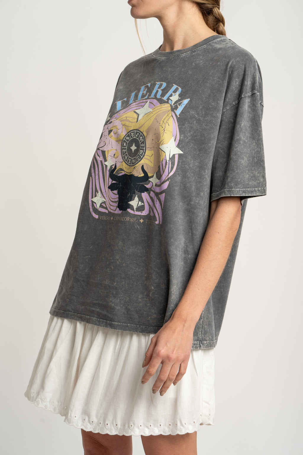 Camiseta Algodão Lavado Estampa - Cinza