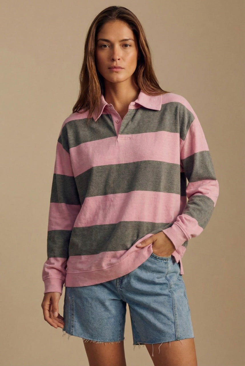 Suéter Polo Listrado - Rosa