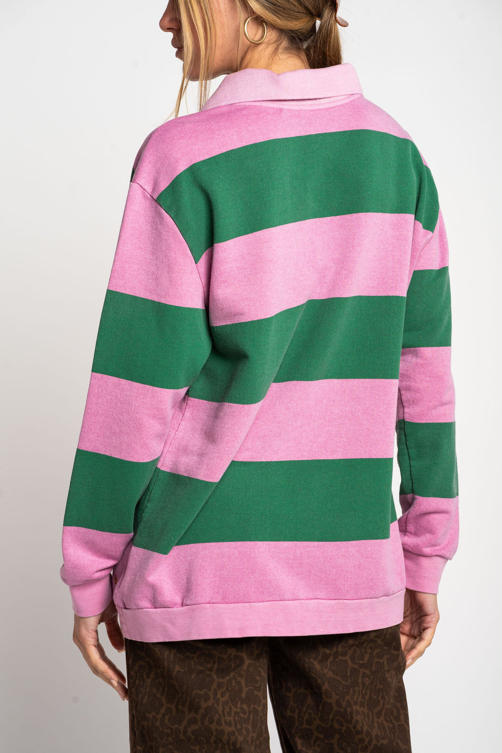 Suéter Polo Listrado - Rosa
