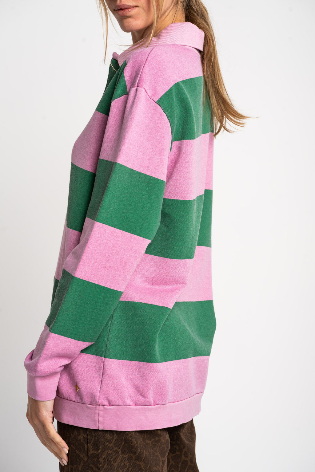 Suéter Polo Listrado - Rosa