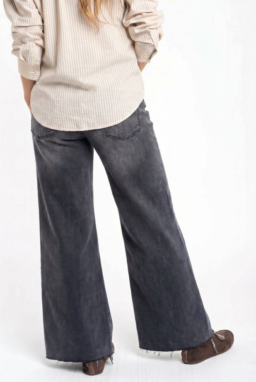 Jeans Flared Wide Leg Mamãe - Cinza