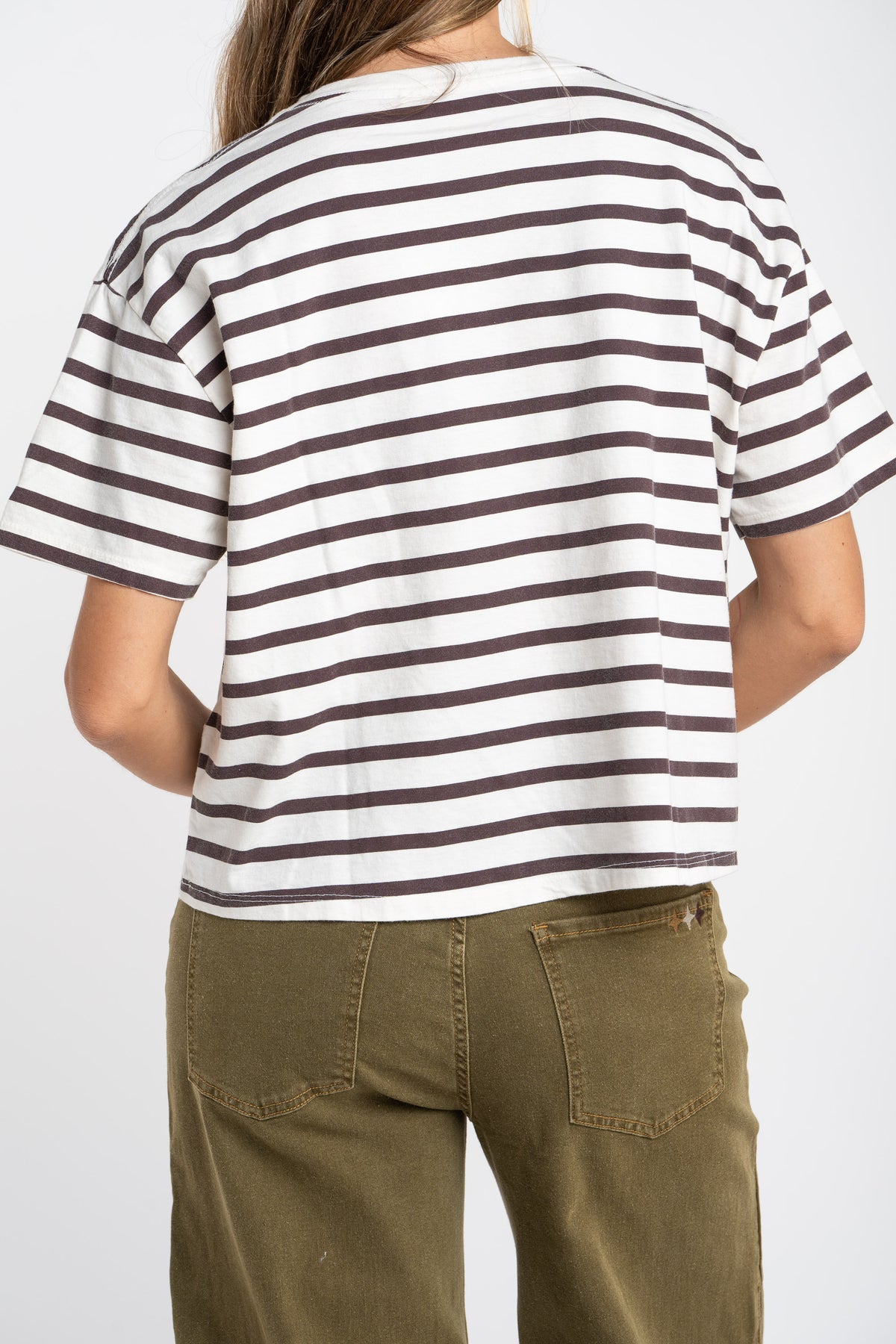 Camiseta Listrada Algodão Lavado - Marrom