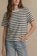 Camiseta Listrada Algodão Lavado - Preto