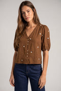 Blusa Viscose Bordada - Chocolate