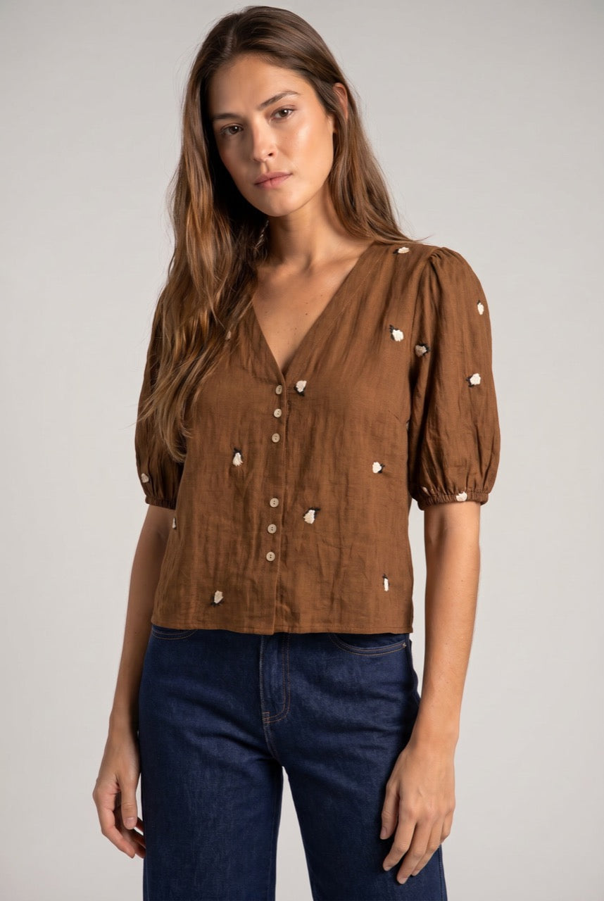 Blusa Viscose Bordada - Chocolate
