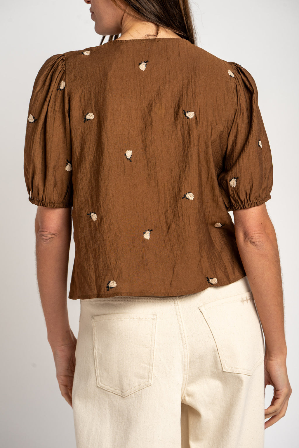 Blusa Viscose Bordada - Chocolate