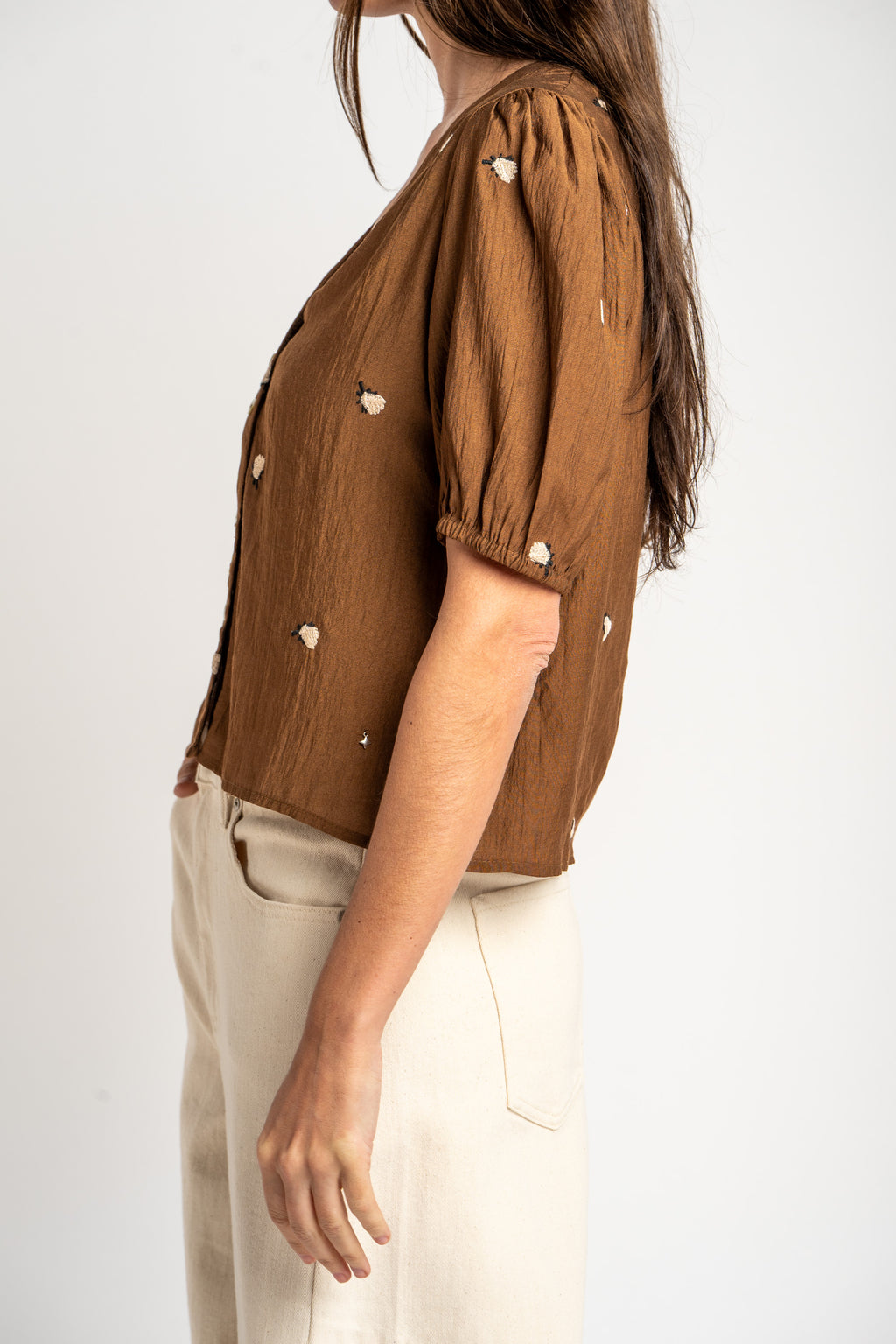 Blusa Viscose Bordada - Chocolate