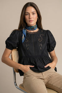 Blusa Algodão com Renda - Preto