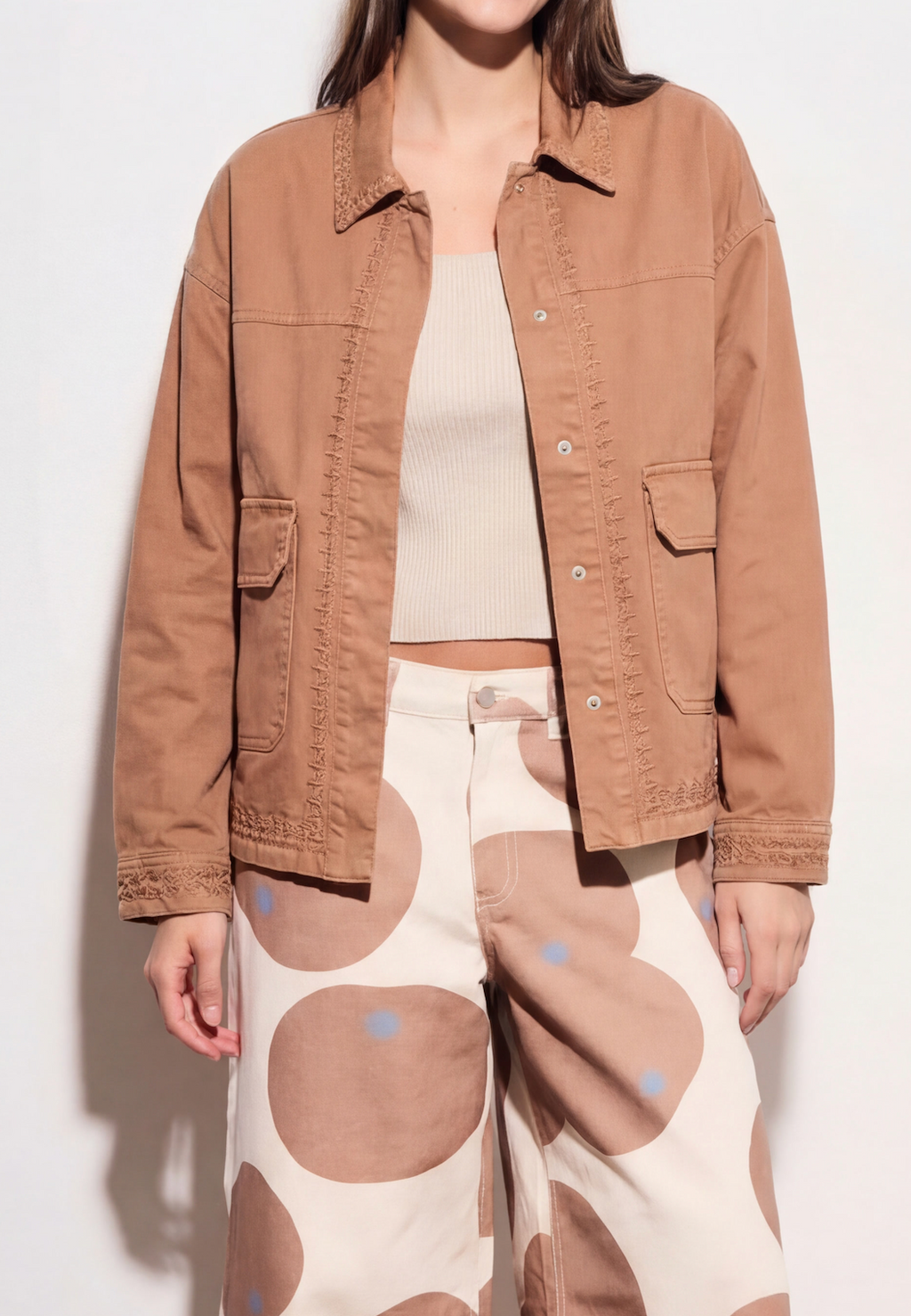 Sobrecamisa Algodão Bordada - Mocha