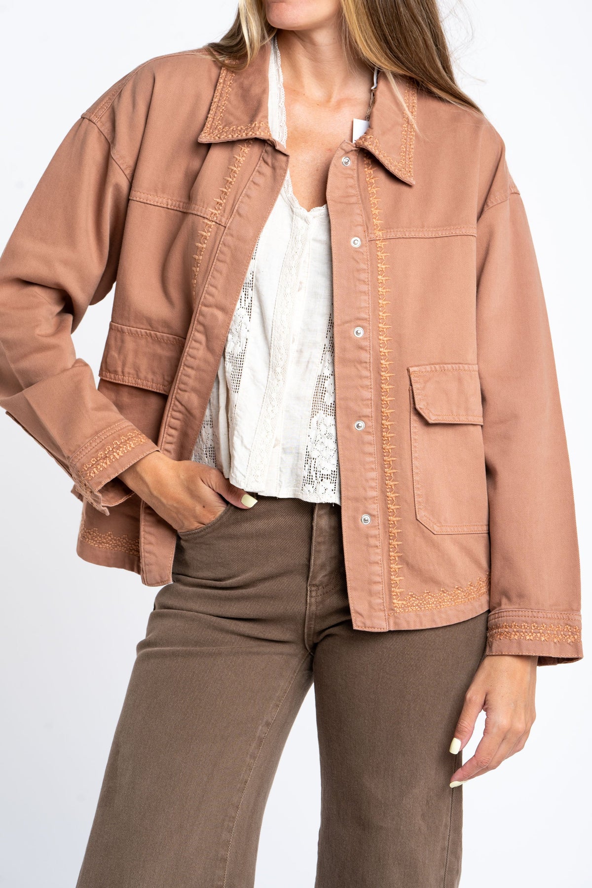 Sobrecamisa Algodão Bordada - Mocha