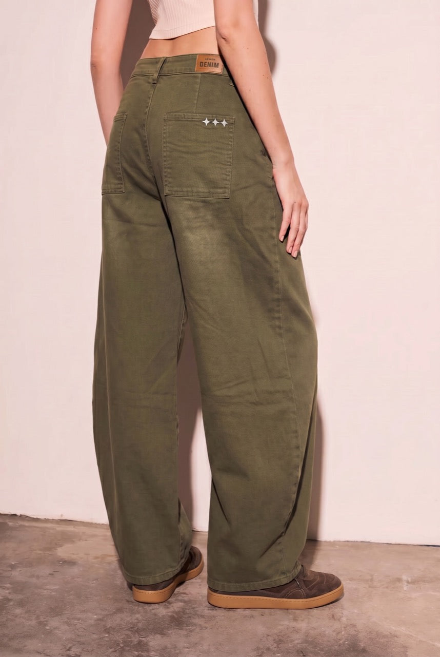 Jeans Baggy Barrel - Oliva