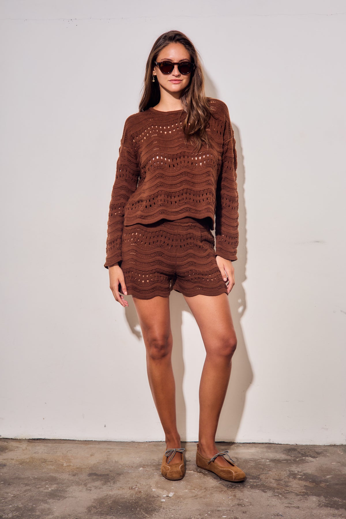 Short de Tricô Texturizado - Chocolate
