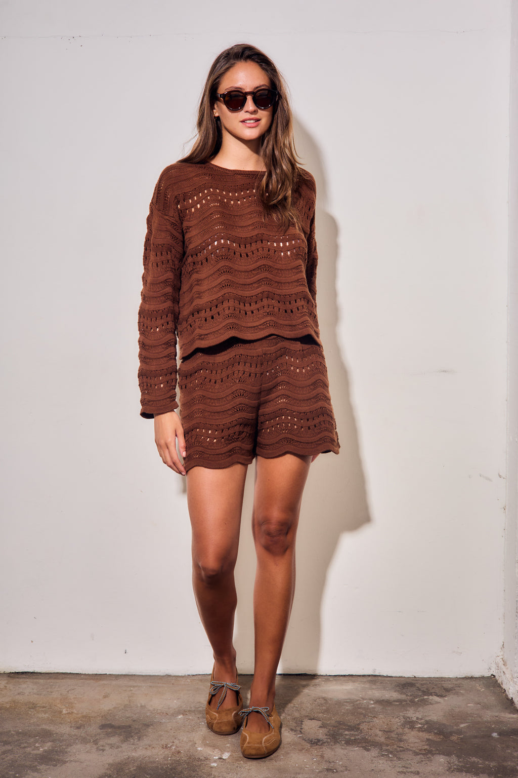 Short de Tricô Texturizado - Chocolate