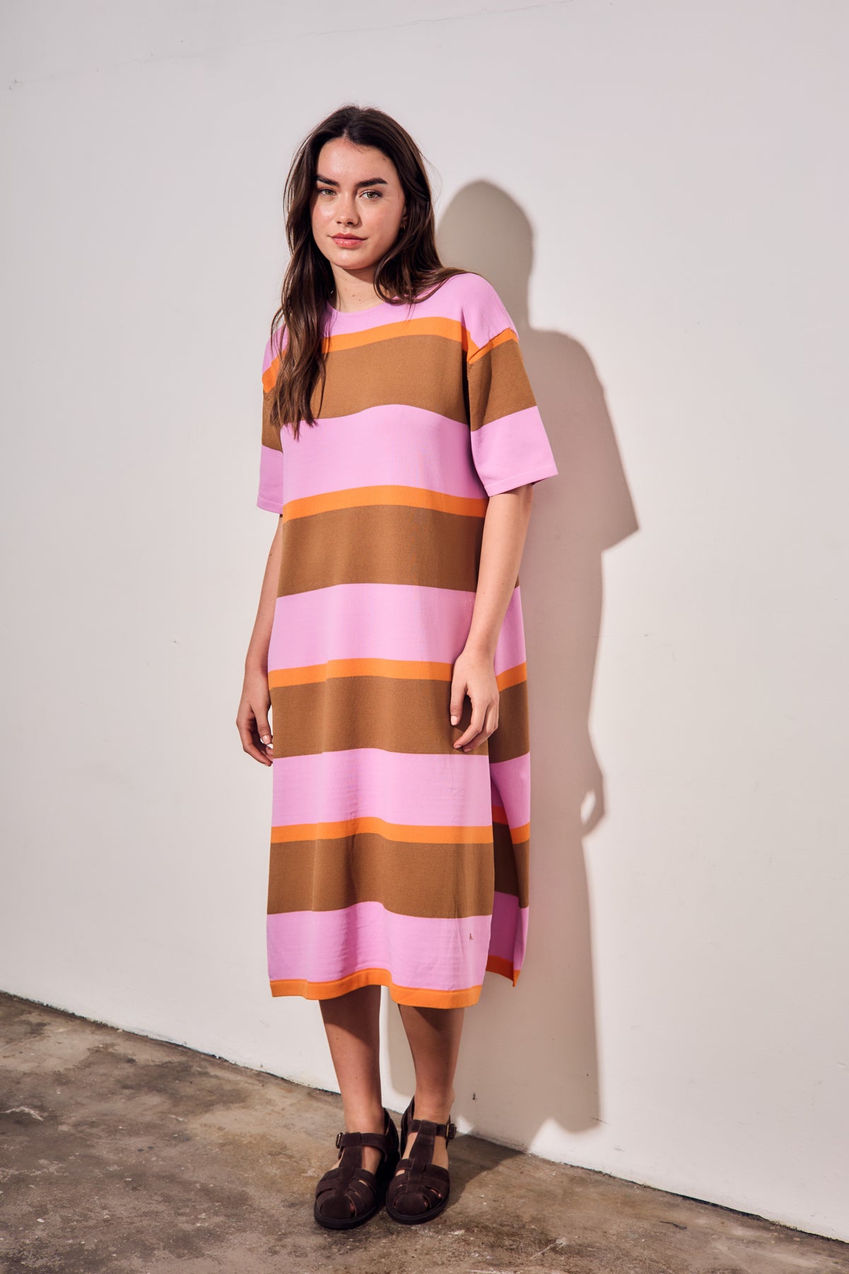 Vestido de Tricô a Listras - Rosa