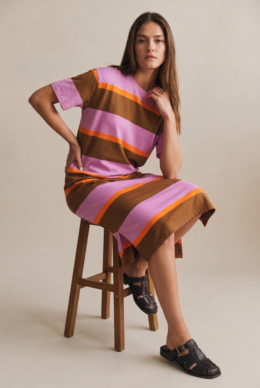 Vestido de Tricô a Listras - Rosa