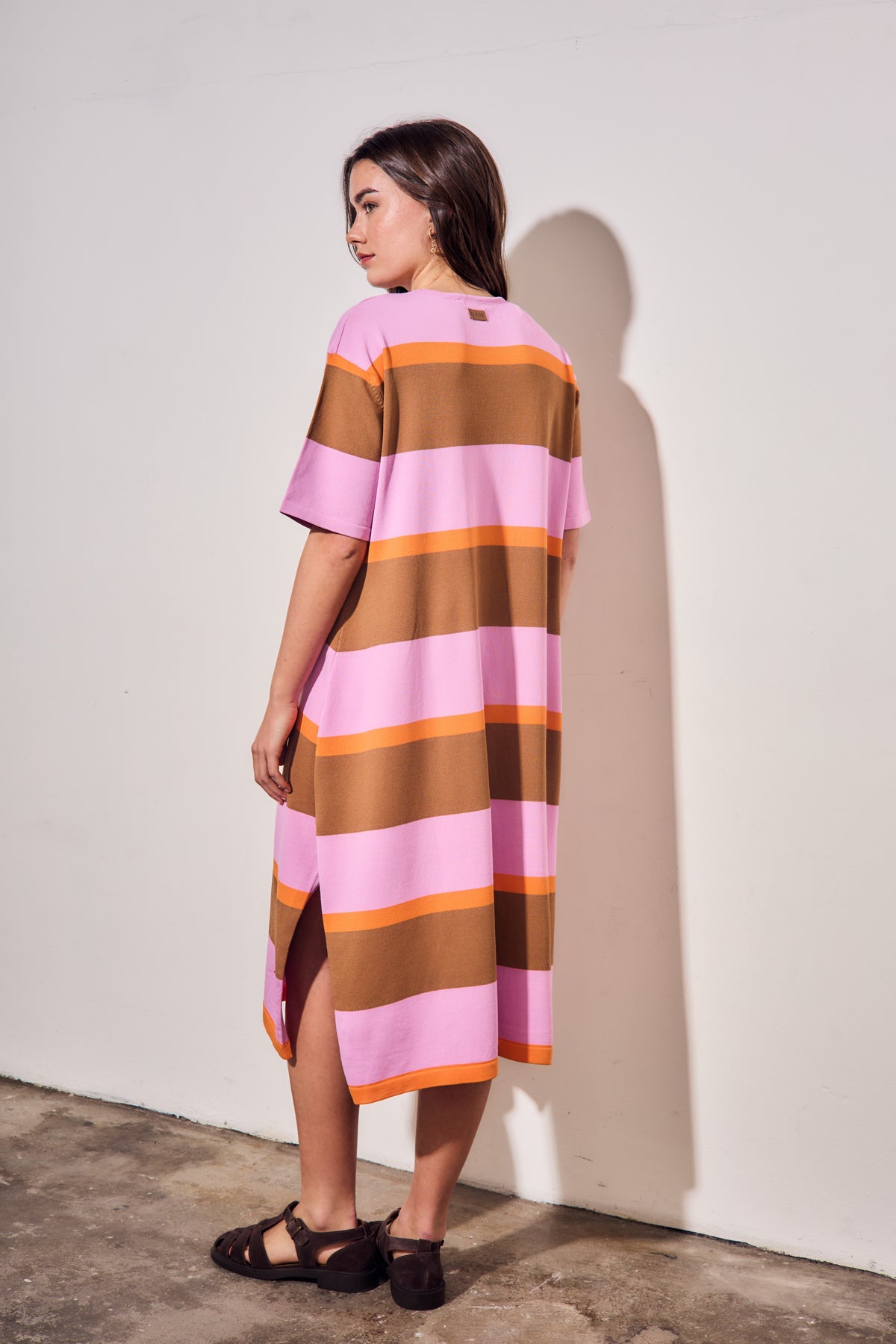 Vestido de Tricô a Listras - Rosa