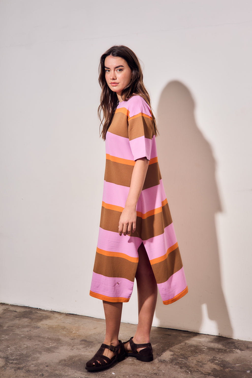 Vestido de Tricô a Listras - Rosa