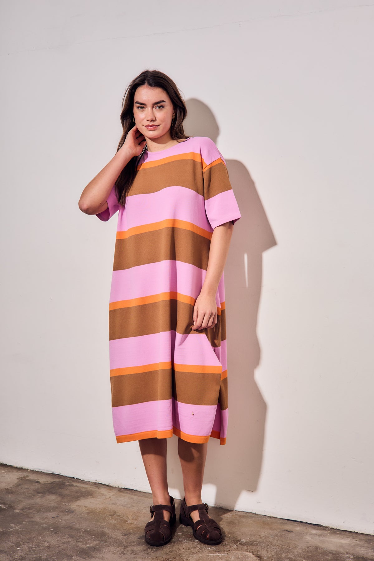 Vestido de Tricô a Listras - Rosa