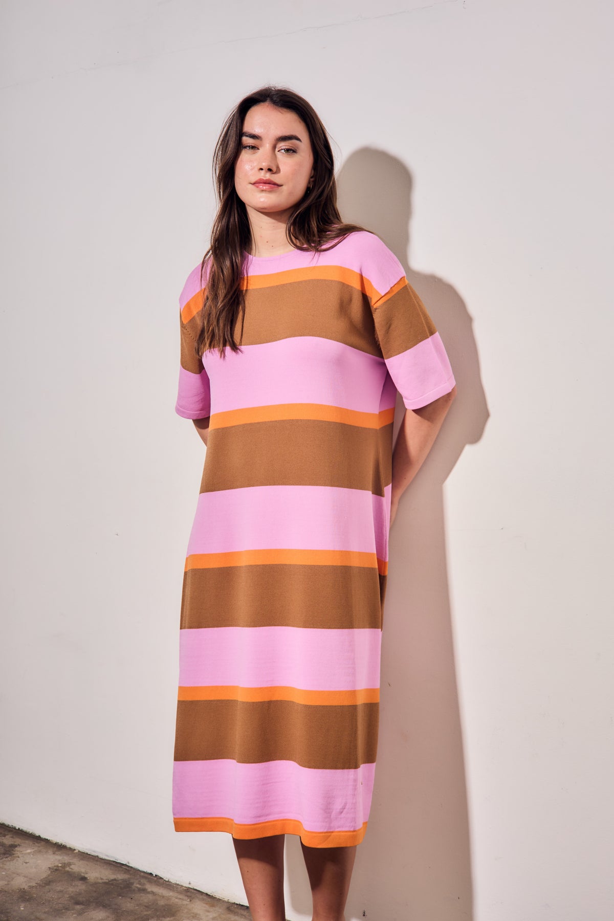 Vestido de Tricô a Listras - Rosa