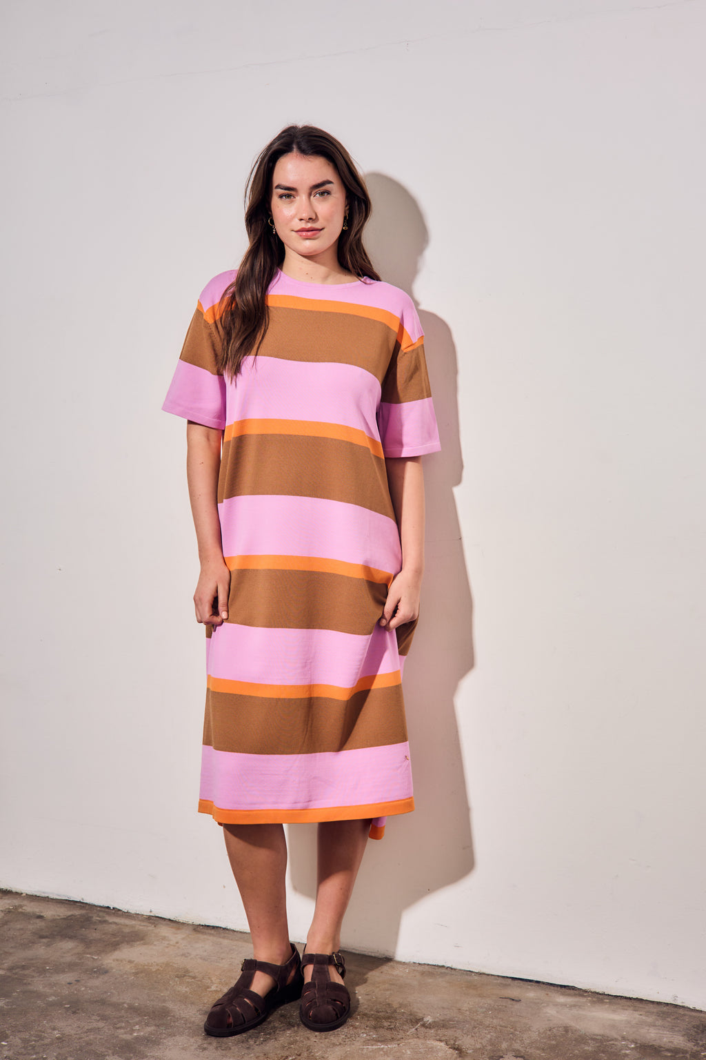 Vestido de Tricô a Listras - Rosa