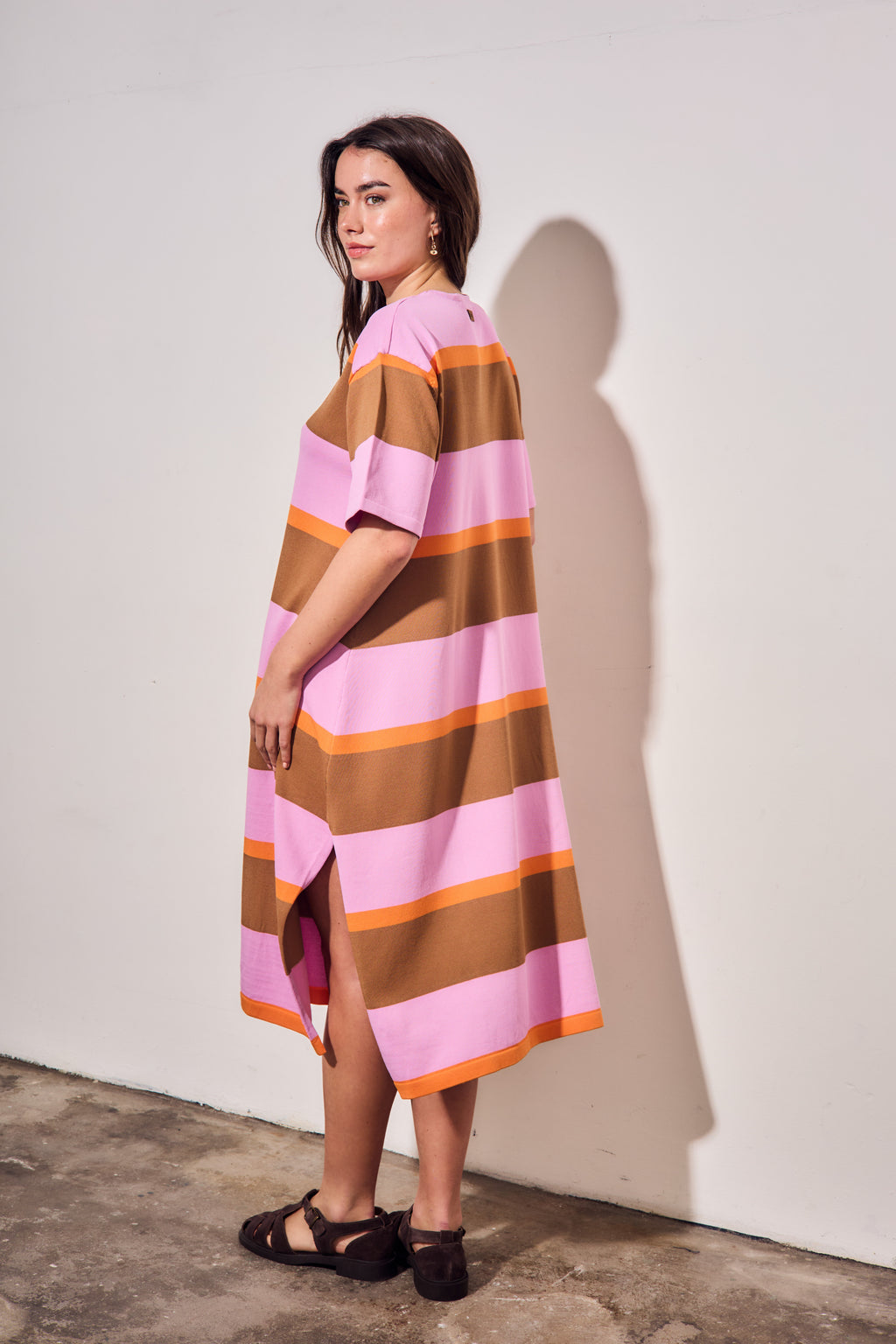 Vestido de Tricô a Listras - Rosa