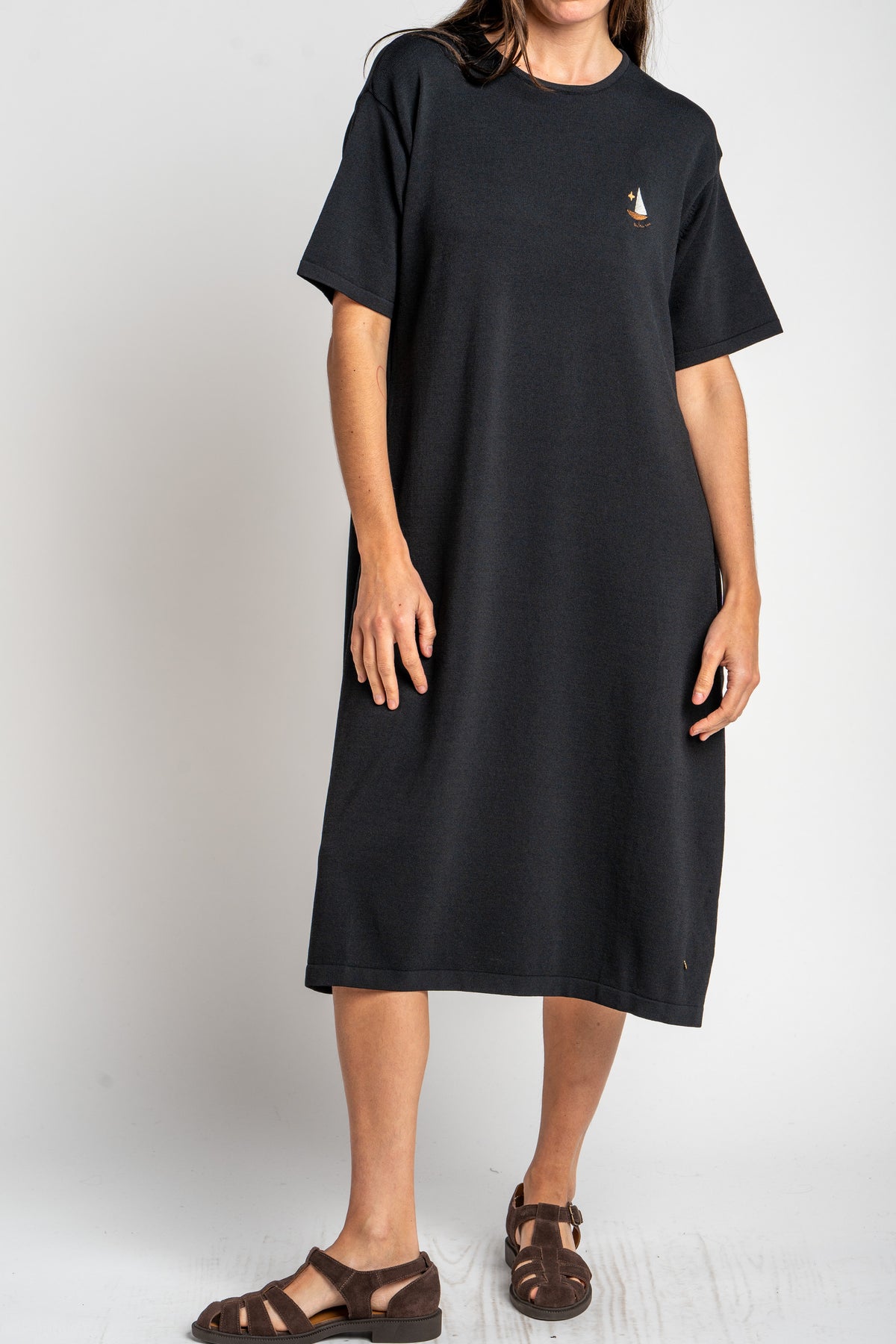 Vestido de Tricô com Bordado - Preto