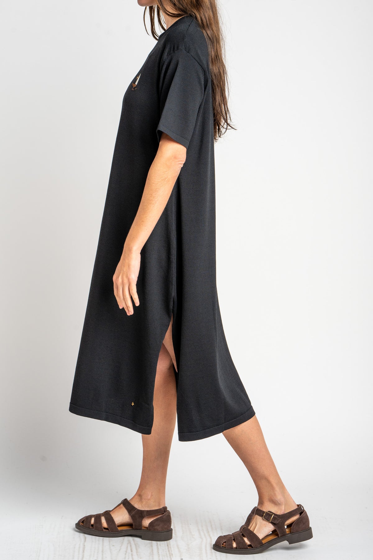 Vestido de Tricô com Bordado - Preto