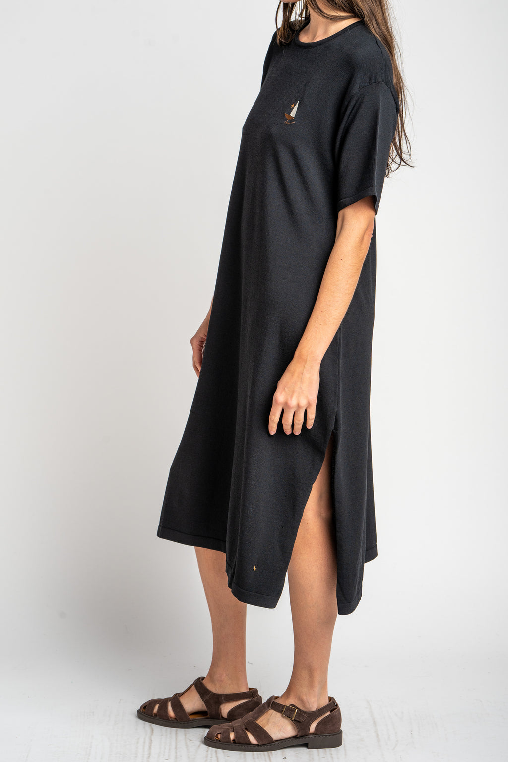 Vestido de Tricô com Bordado - Preto