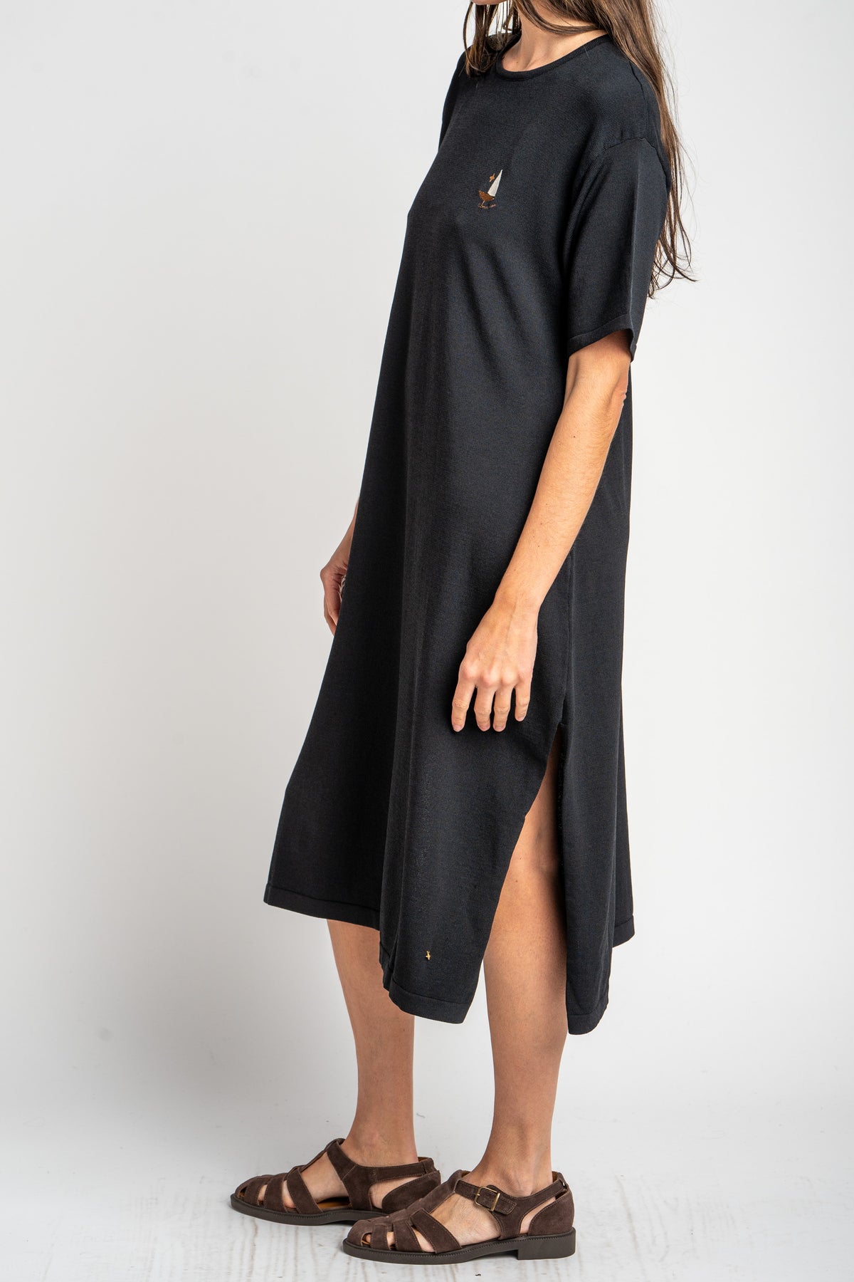 Vestido de Tricô com Bordado - Preto