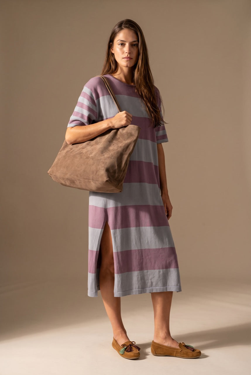Vestido de Tricô a Listras - Lavanda