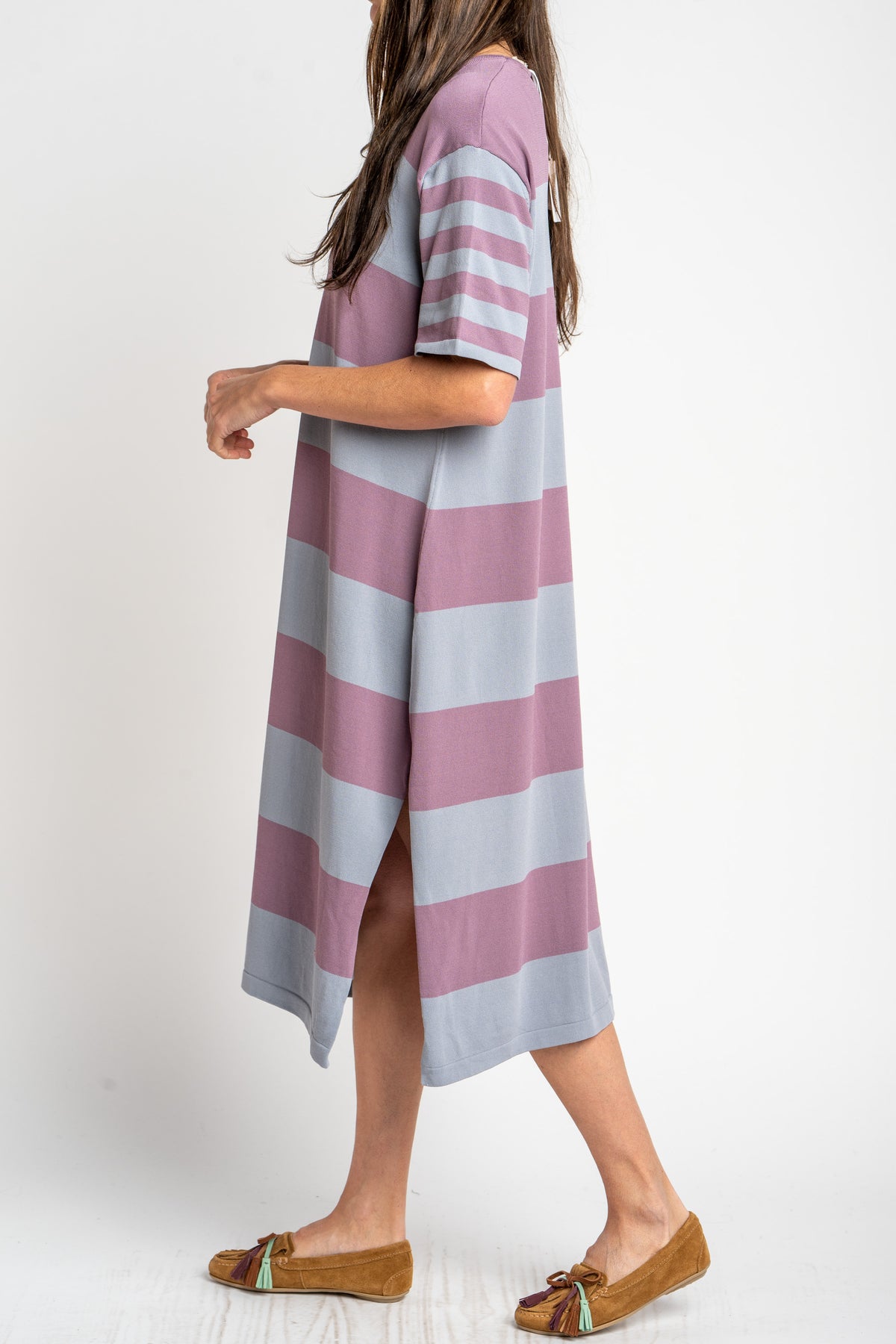 Vestido de Tricô a Listras - Lavanda