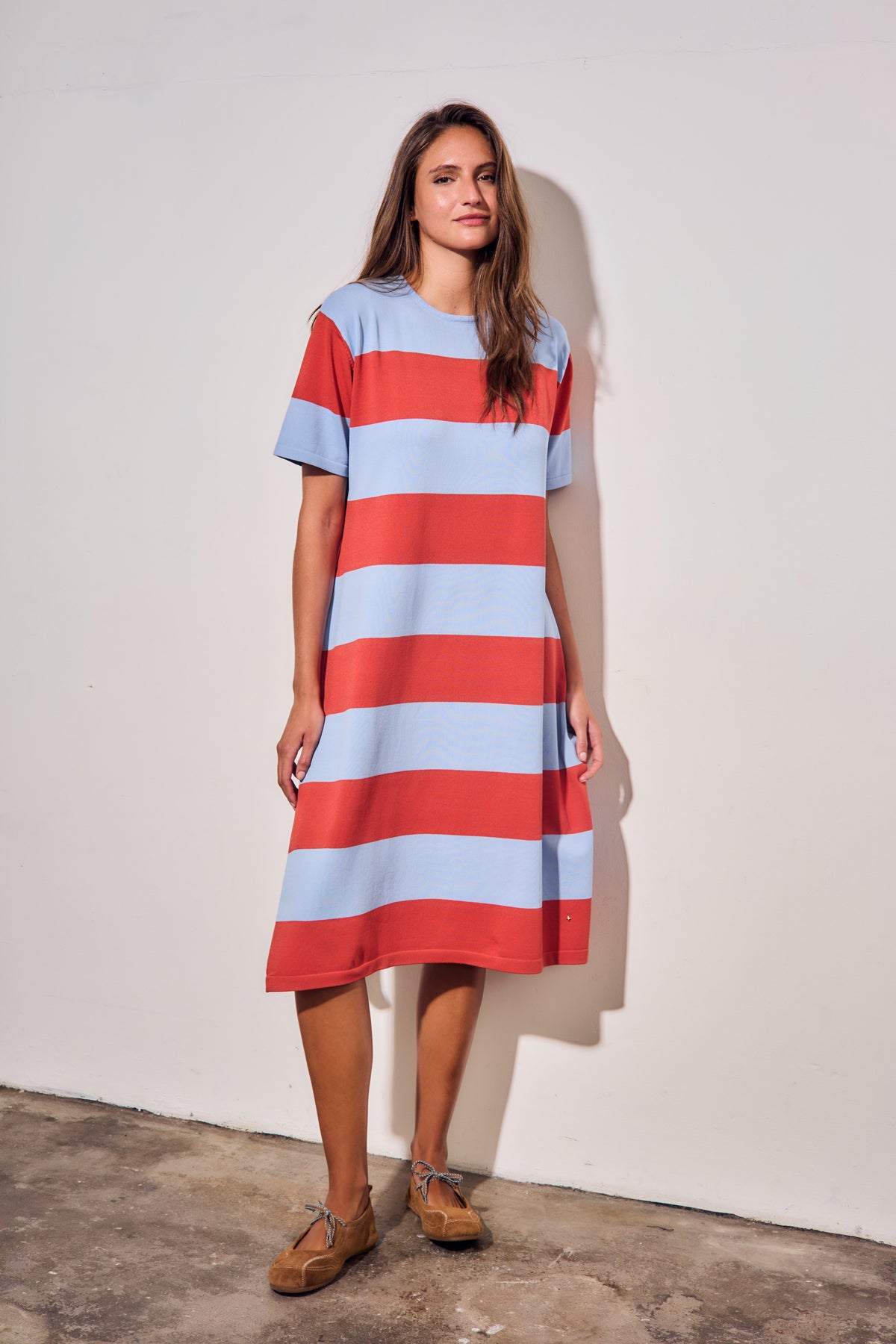 Vestido de Tricô a Listras - Vermelho