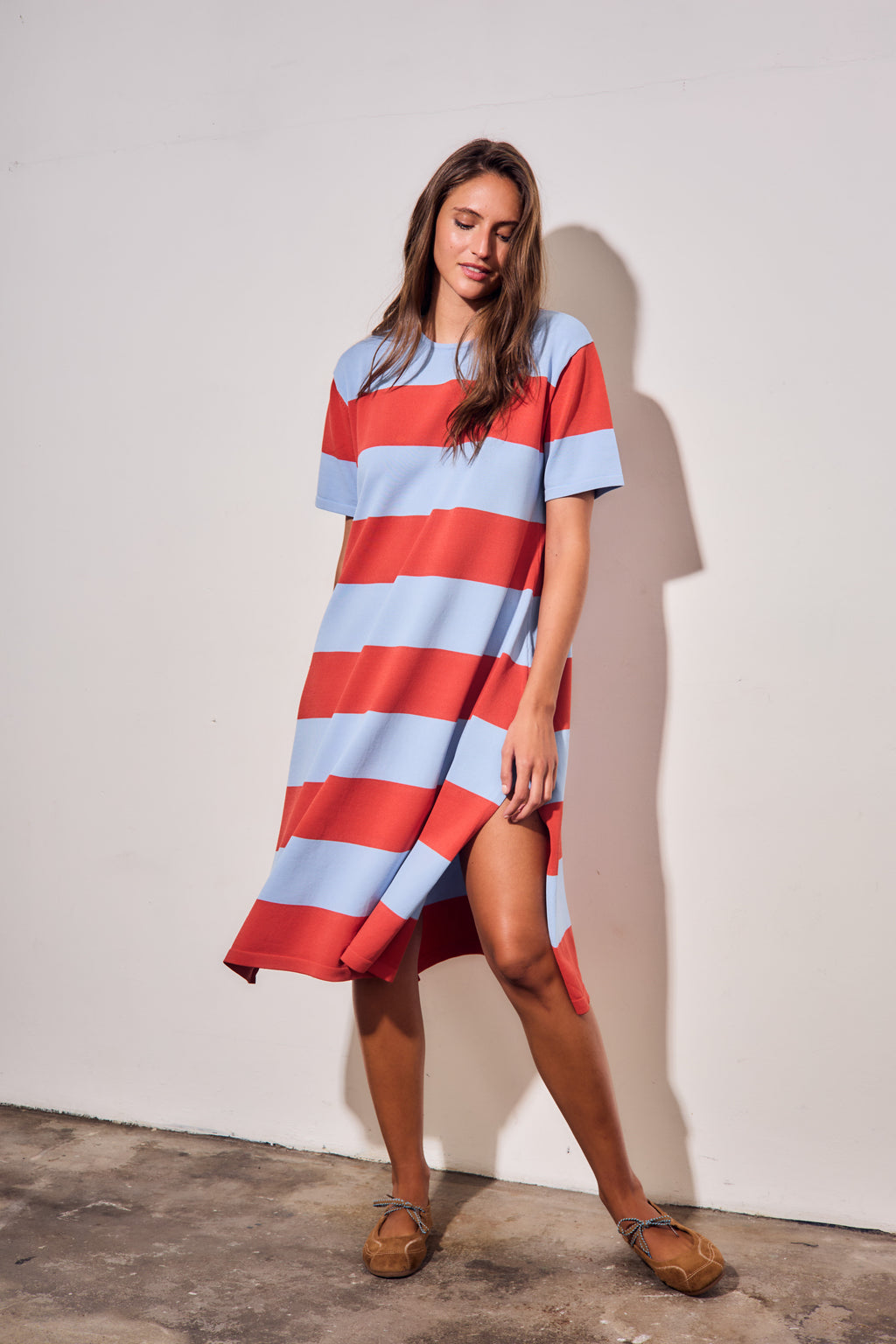 Vestido de Tricô a Listras - Vermelho