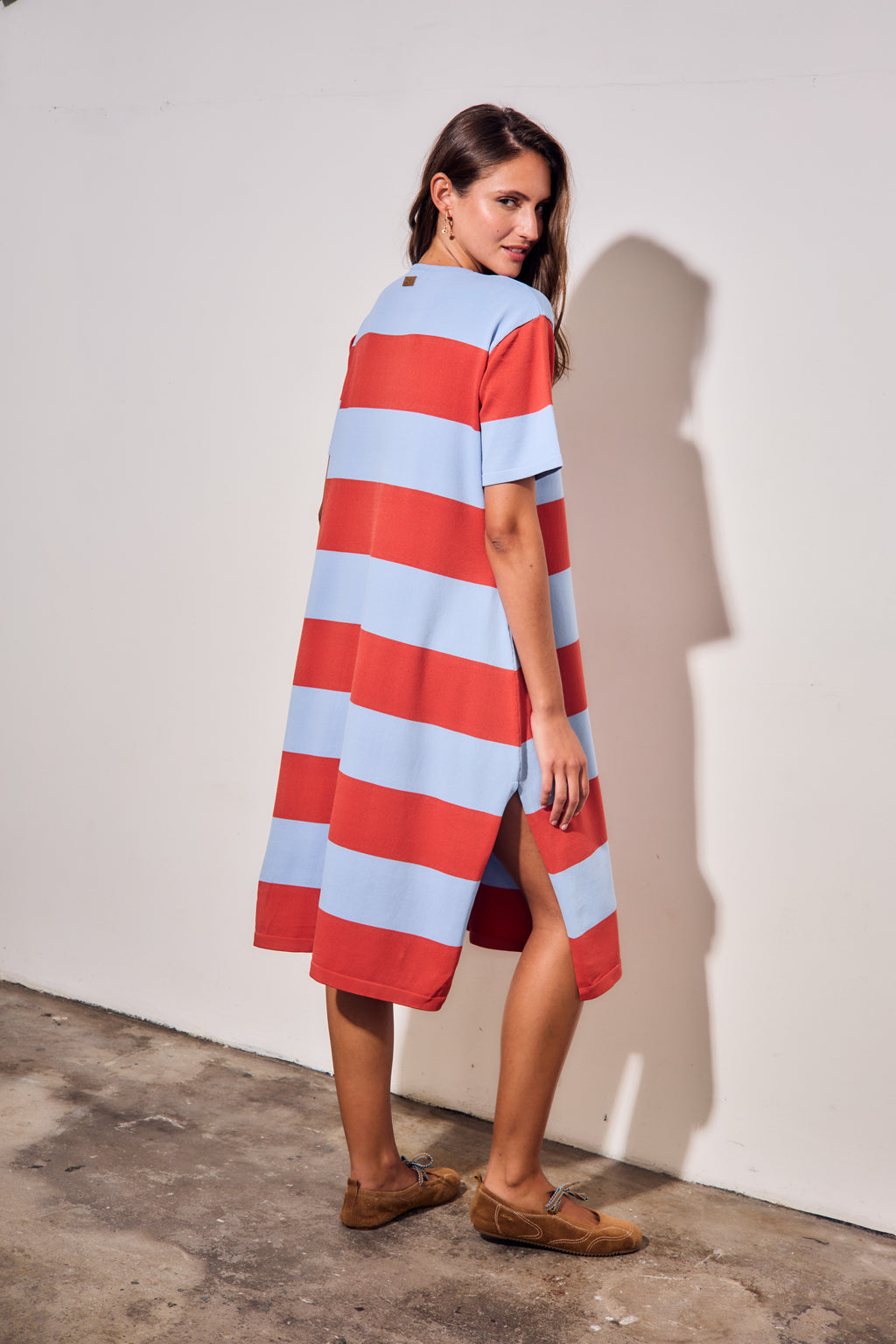 Vestido de Tricô a Listras - Vermelho