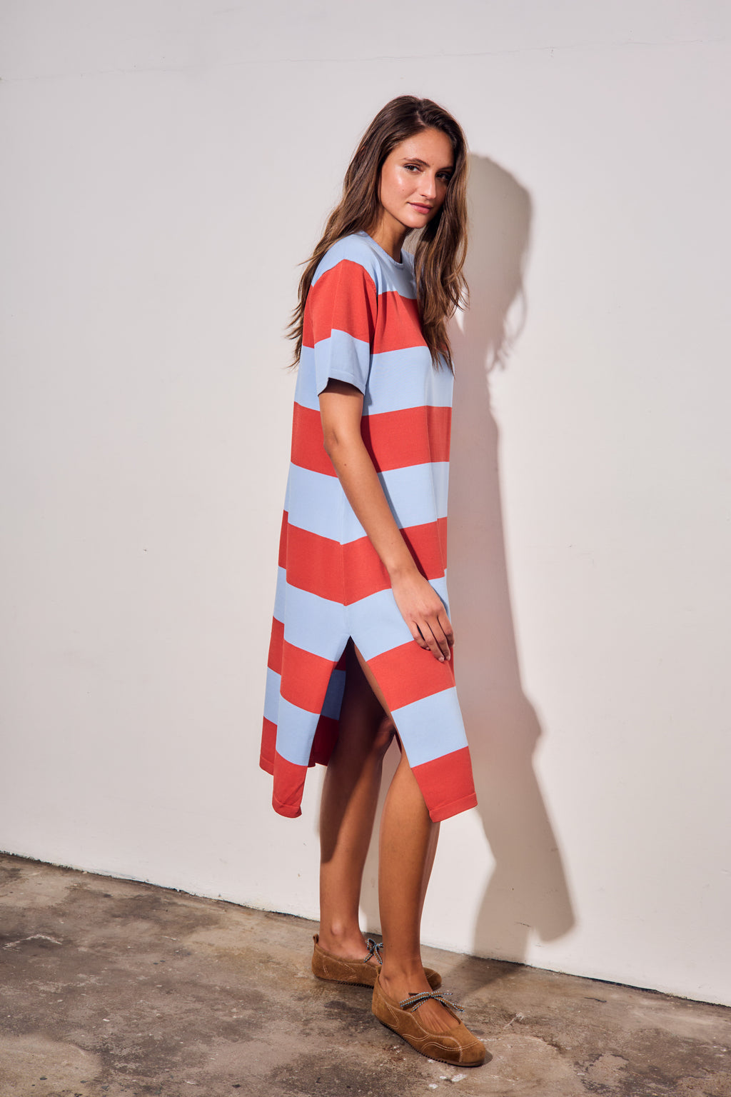 Vestido de Tricô a Listras - Vermelho