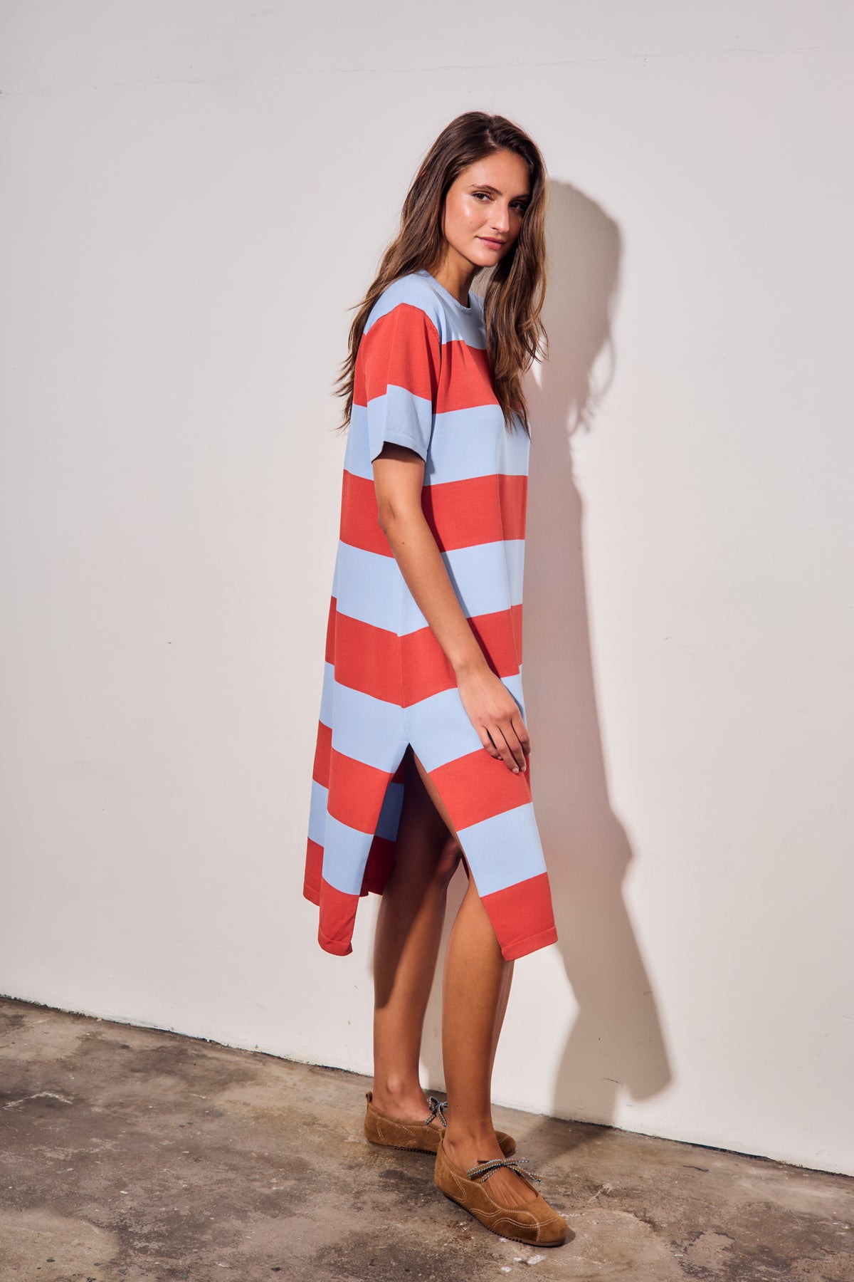 Vestido de Tricô a Listras - Vermelho