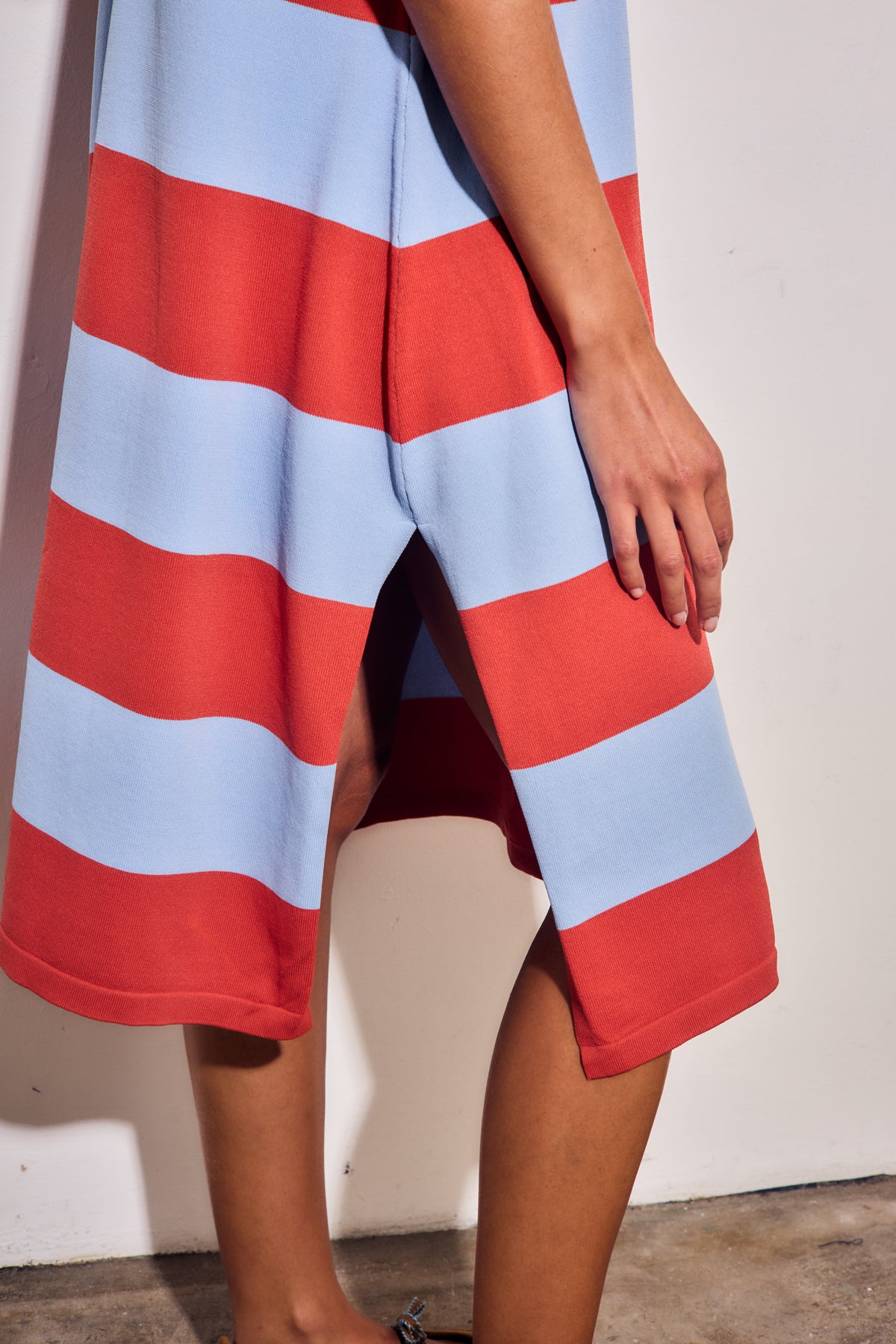 Vestido de Tricô a Listras - Vermelho