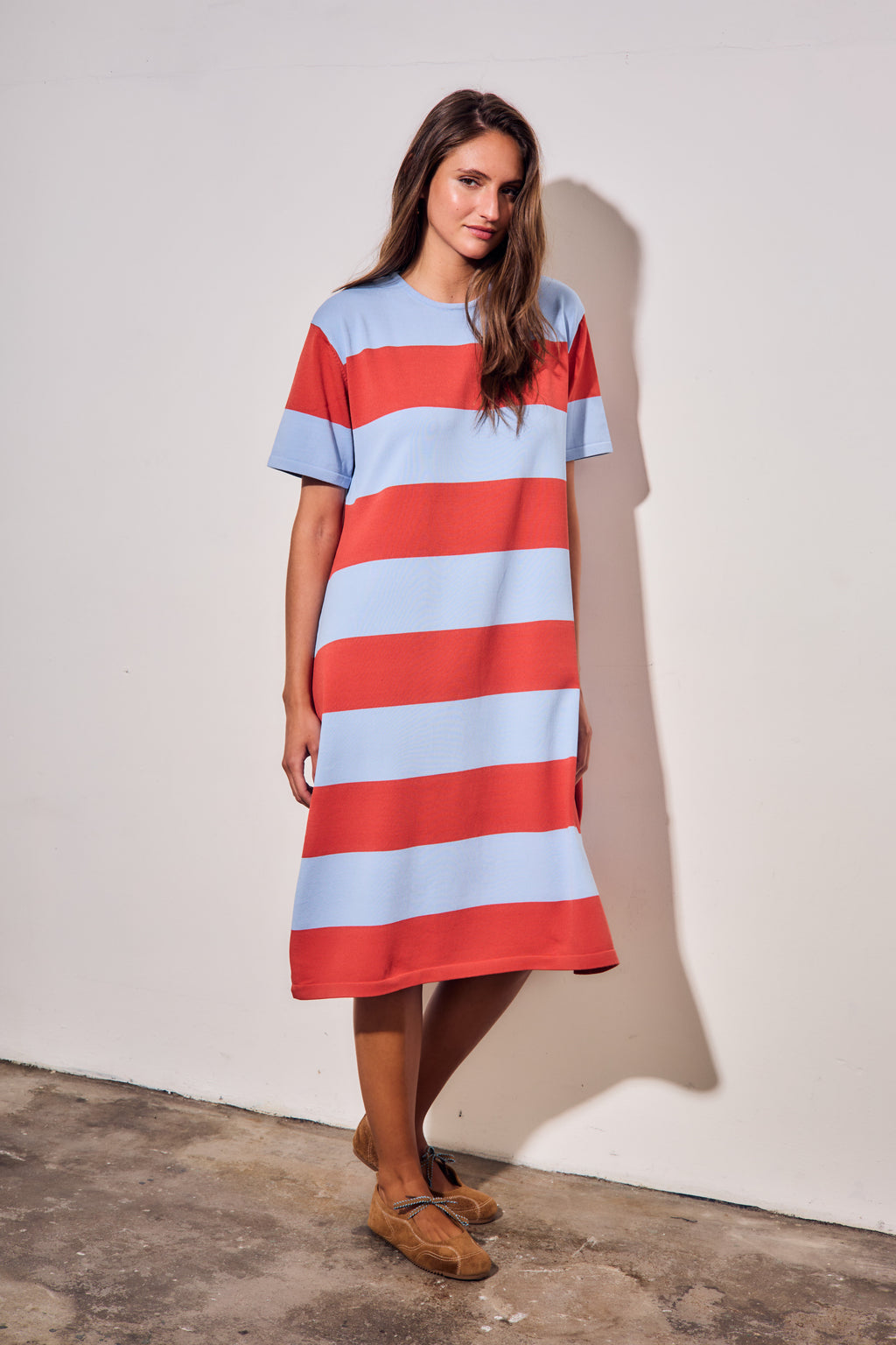 Vestido de Tricô a Listras - Vermelho